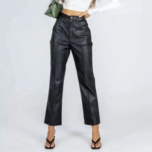 Princess Polly Pants Size 6 Cropped Vegan Leather Encore Black Faux High Waisted
